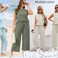 ⏳Begrenzte Zeit 50% Rabatt💥2025 Neue Frauen Casual Cap Sleeve Top Wide Leg Crop Pants Zweiteilige Sets