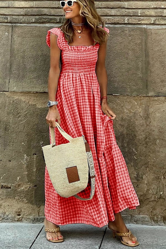 🔆⌛50% de réduction pour une durée limitée jusqu'à l'arrivée de l'été !🔥Tendance d’été femme collage plaid robe halter👗
