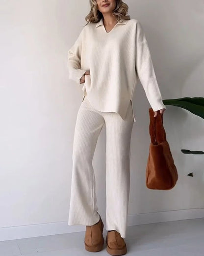 🔥Hot Sale 49% OFF🎁V-Neck Casual Slit Knitted Two-Piece Set