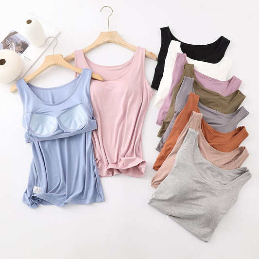 🎁Hot Sale 50% OFF👉Women's Classic Solid Colour Built-in Bra Tank Top🎉