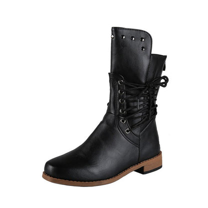 Women’s Lace-Up Low-Heel Round Toe Ankle Boots