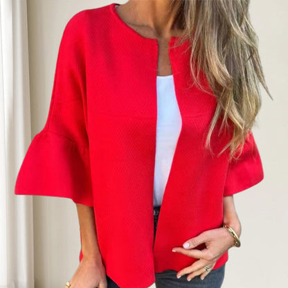 Women's Round Neck Flare Sleeve Short Jacket