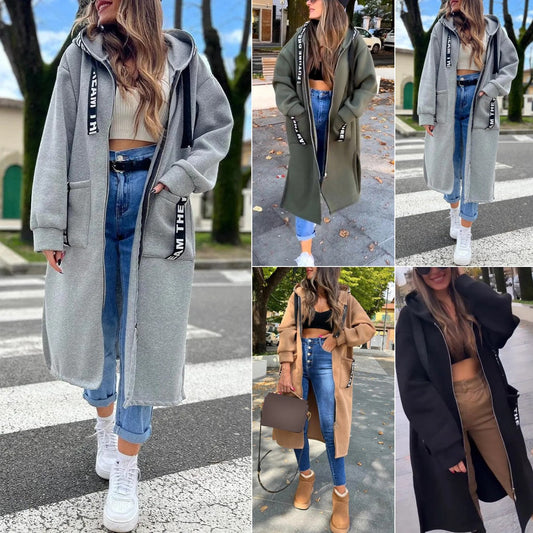 💖New Arrival Hot Sale 🔥Lange, lässige, einfarbige Damenjacke mit Kapuze💥Begrenzter Rabatt von 59 %⏳