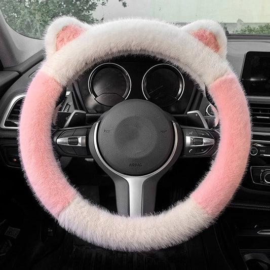 Universal Non-slip Soft Cute Cat Ears Plush Steering Wheel Cover