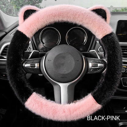 Universal Non-slip Soft Cute Cat Ears Plush Steering Wheel Cover