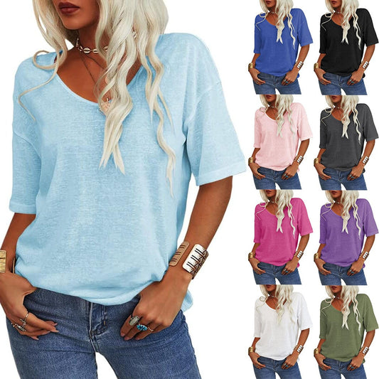 ⏳Begrenzte Zeit 50% Rabatt💥Einfarbiges T-Shirt mit V-Ausschnitt für Damen [Im Angebot und schneller Versand!]