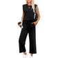 ⏳Begrenzte Zeit 50% Rabatt💥2025 Neue Frauen Casual Cap Sleeve Top Wide Leg Crop Pants Zweiteilige Sets