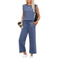 ⏳Begrenzte Zeit 50% Rabatt💥2025 Neue Frauen Casual Cap Sleeve Top Wide Leg Crop Pants Zweiteilige Sets