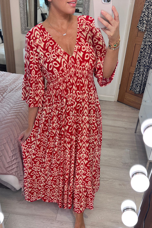 ⏳Begrenzte Zeit 50% Rabatt💥Bohemian Casual Print V-Ausschnitt Langes Kleid