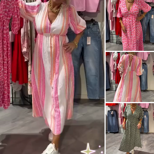 🏖️Summer Cooler Deal: 50% OFF!!! 🎀Damen V-Ausschnitt bedrucktes Kleid