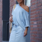 ⏳Begrenzte Zeit 50% Rabatt⏰Damen diagonales Schultertop mit gespaltenem Denim-Maxirock